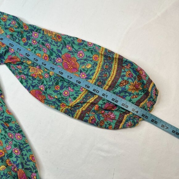 SPELL Folk Town Boho Midi Dress Turquoise Floral Long Sleeve RARE Small - Picture 13 of 16